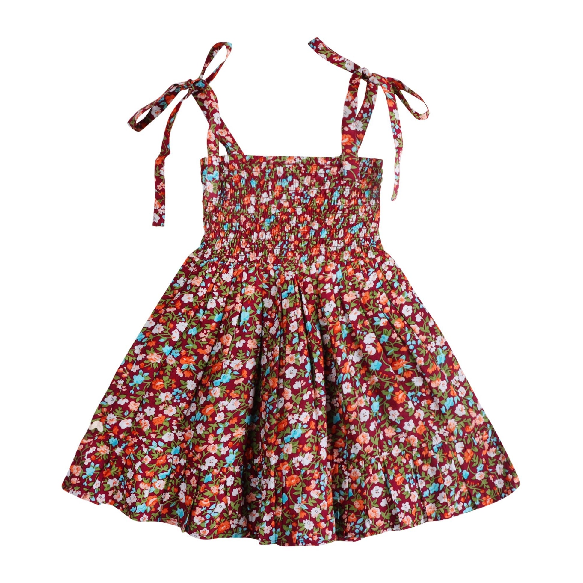 Fuchsia Floral Smocked Strappy Dress - LARILI