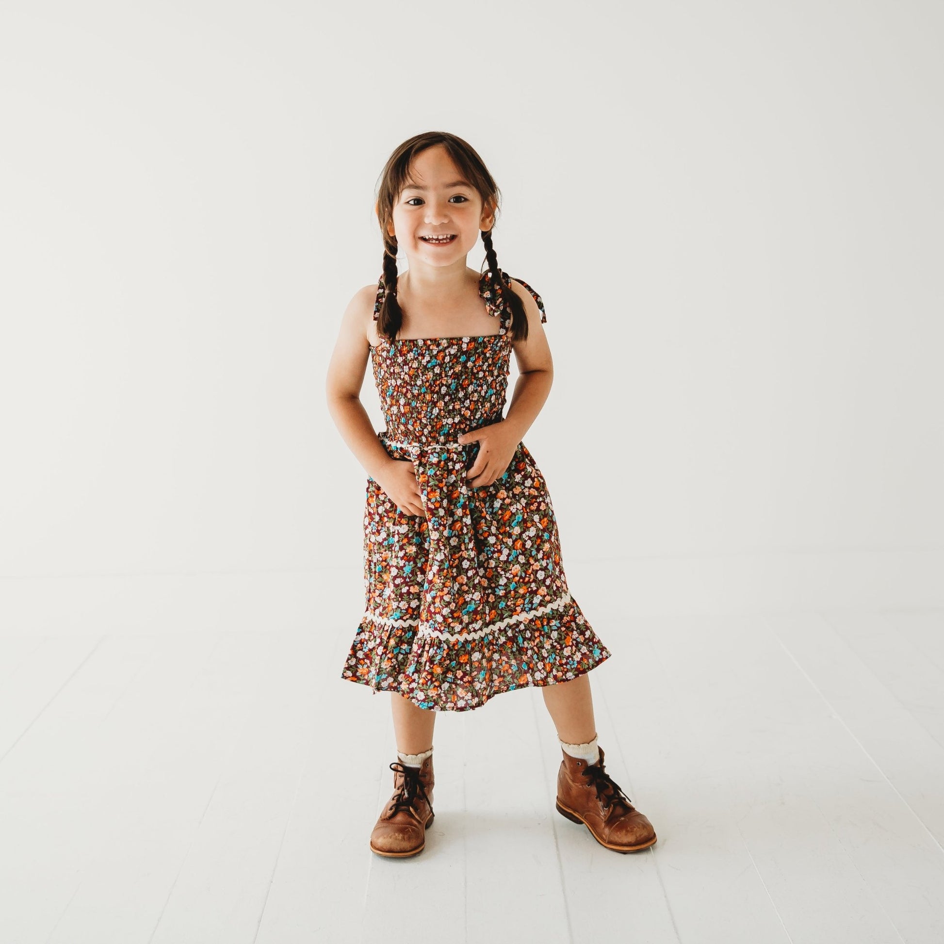 Fuchsia Floral Smocked Strappy Dress - LARILI