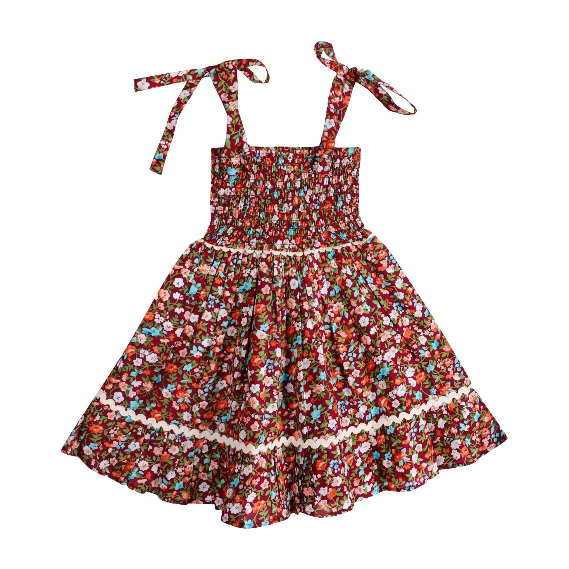 Fuchsia Floral Smocked Strappy Dress - LARILI