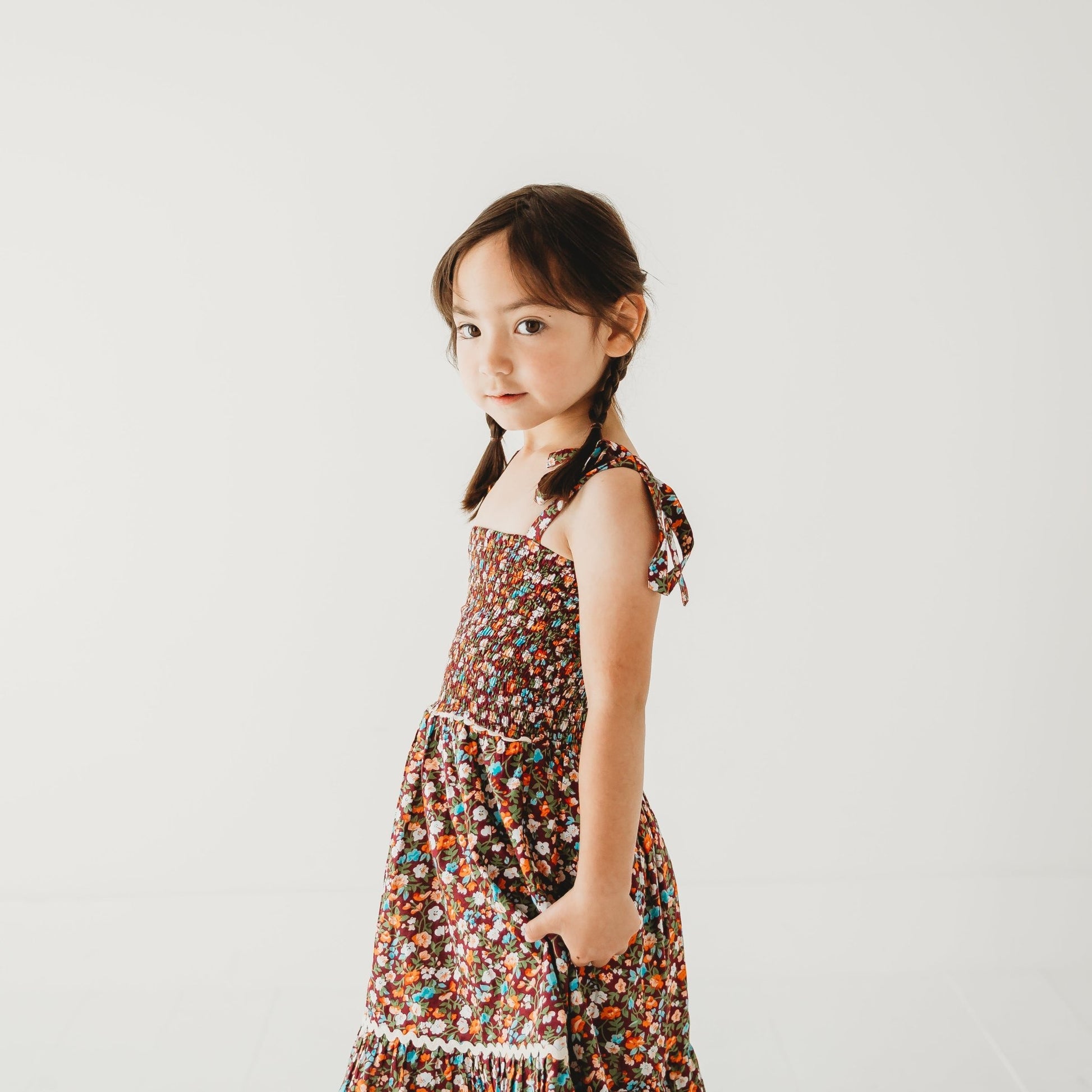 Fuchsia Floral Smocked Strappy Dress - LARILI