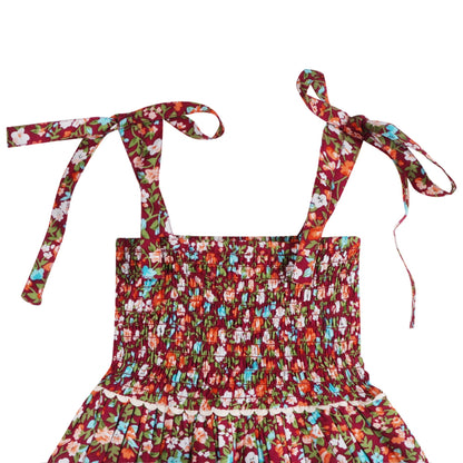 Fuchsia Floral Smocked Strappy Dress - LARILI