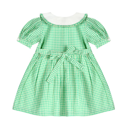 Green Gingham Emb. Mia Dress - LARILI