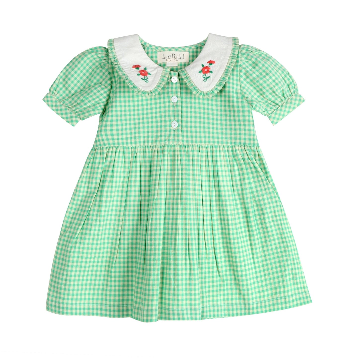 Green Gingham Emb. Mia Dress - LARILI