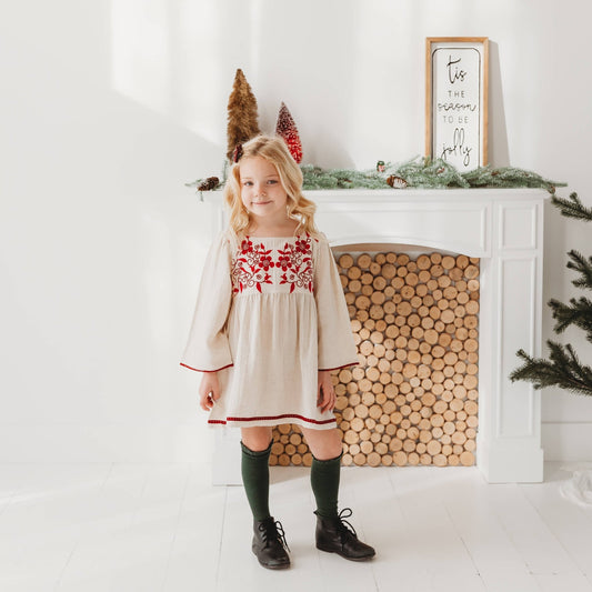 Linen Blend Natural Hand Embroidery Dress