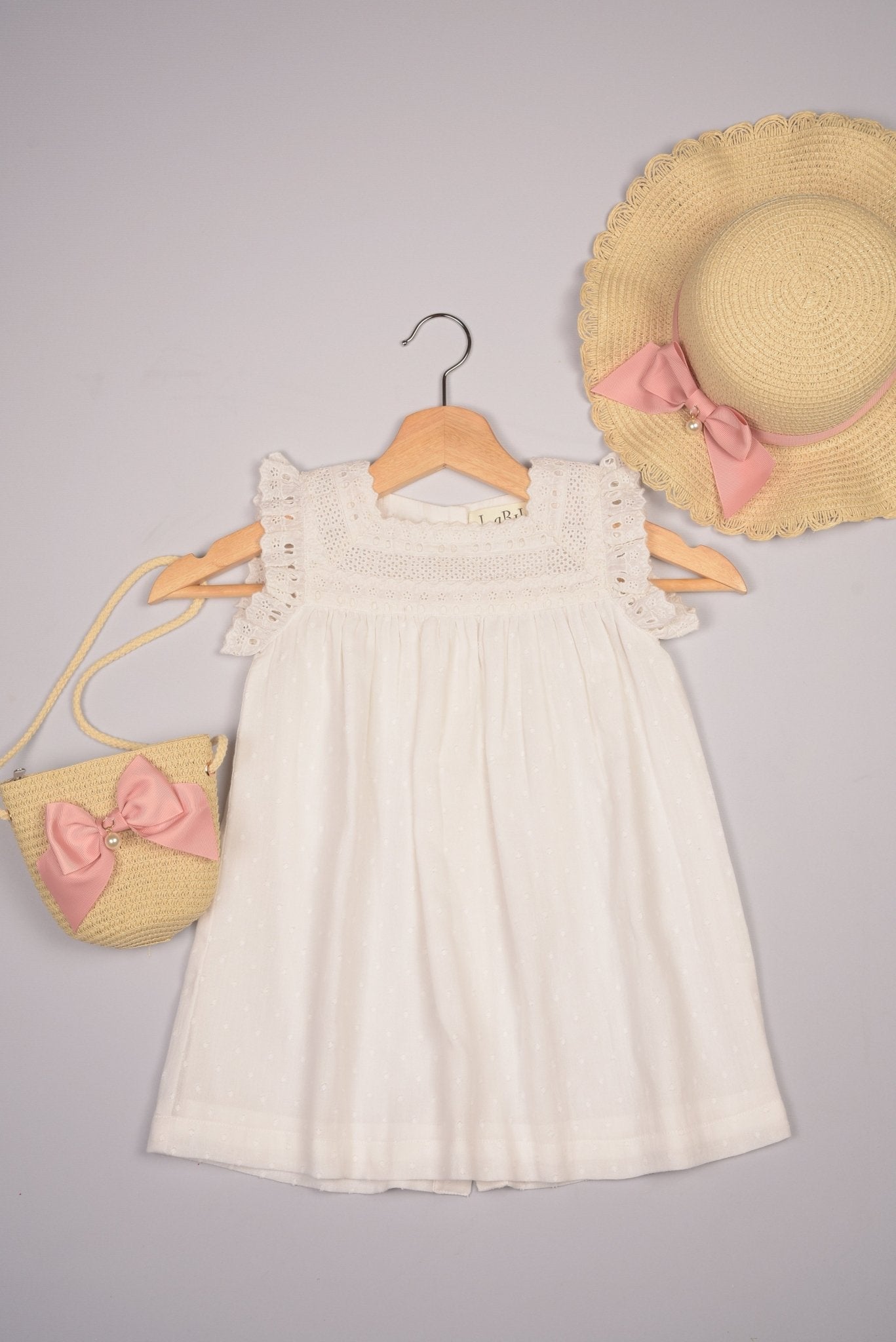 Off-White Lace Yoke Dobby Dress 2-8Y | Handmade