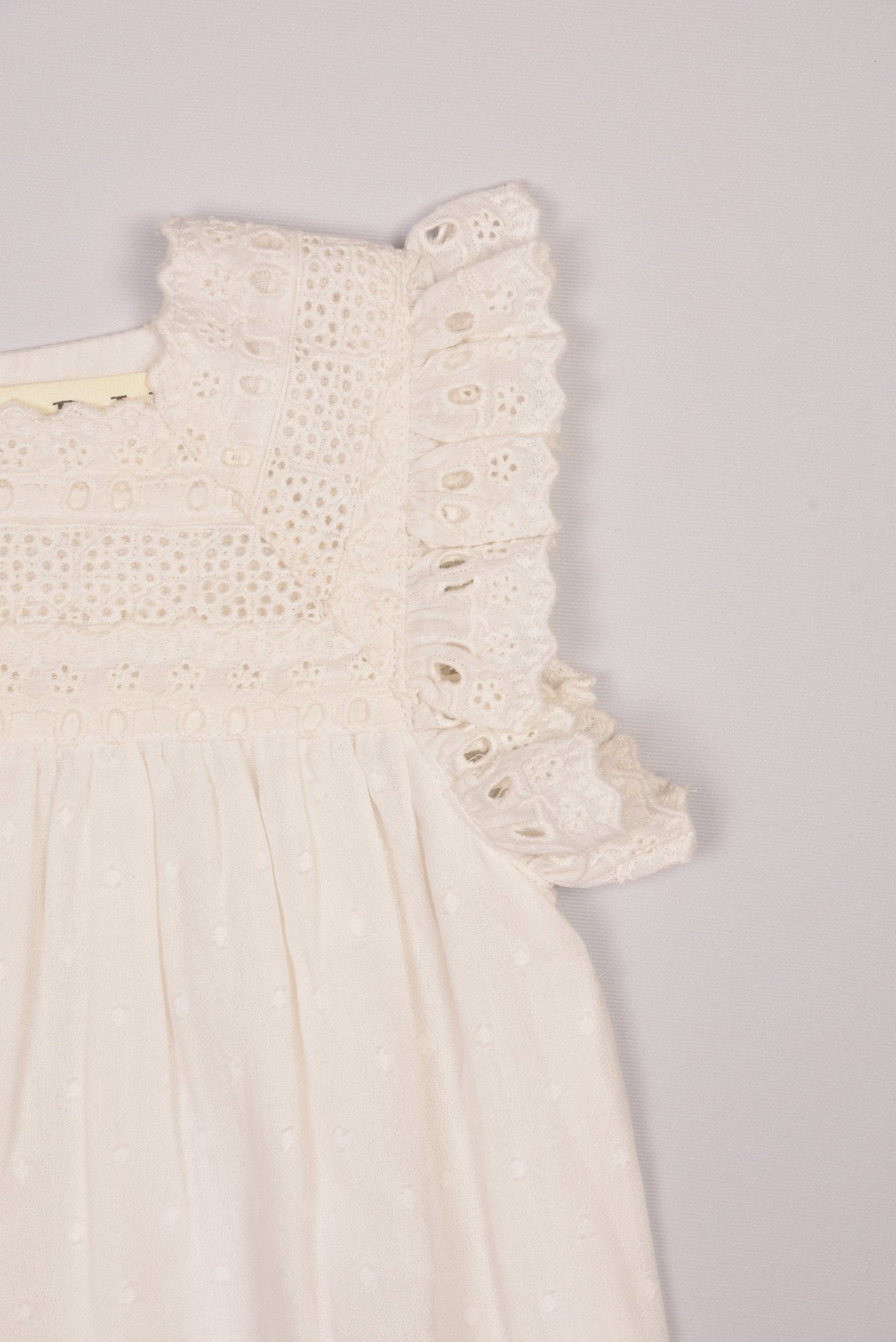 Off-white Lace Yoke Girl's Dobby Dress - LARILI