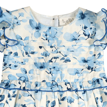 Periwinkle Blue Floral Print Cotton Dress - LARILI