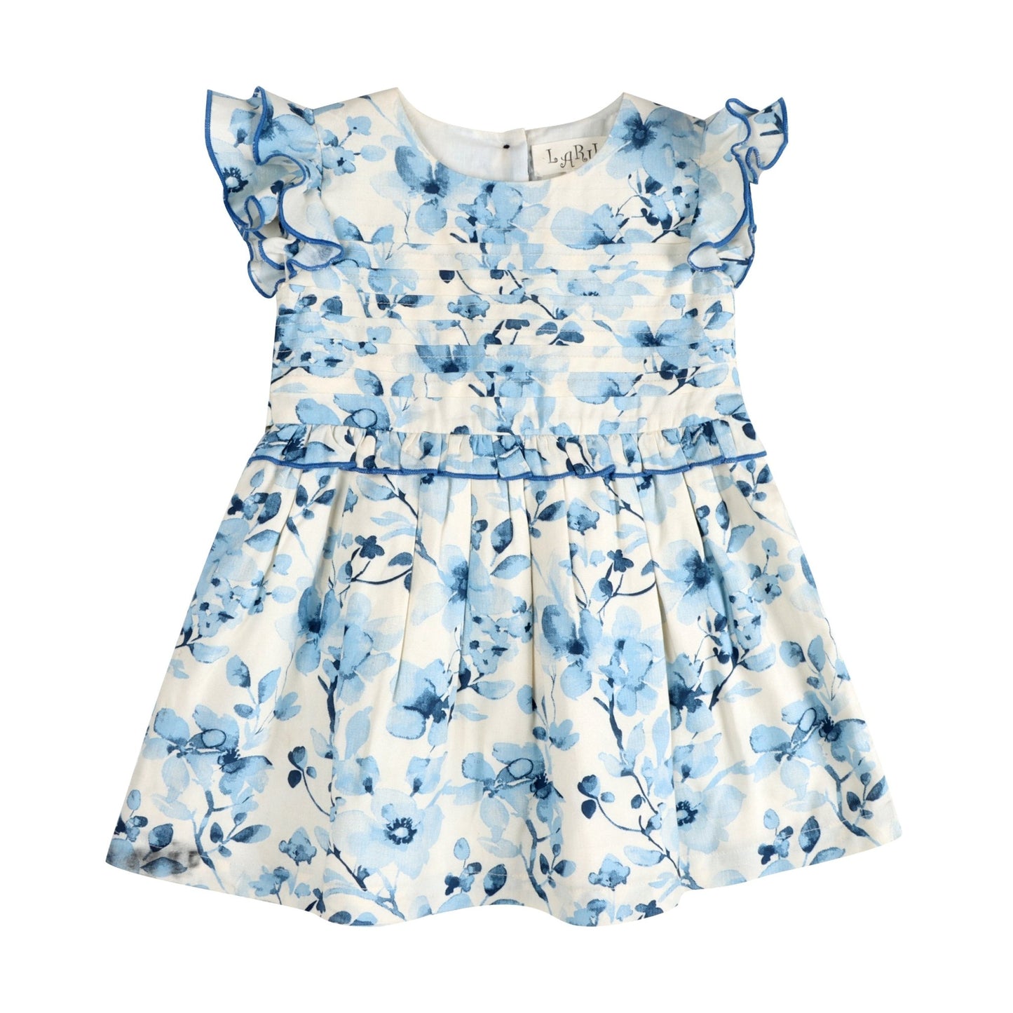 Periwinkle Blue Floral Print Cotton Dress - LARILI