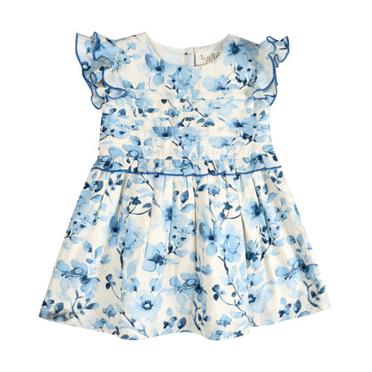 Periwinkle Blue Floral Print Cotton Dress - LARILI