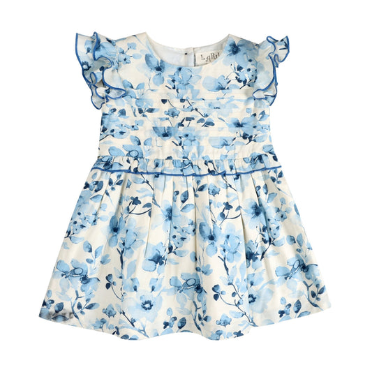 Periwinkle Blue Floral Print Cotton Dress - LARILI