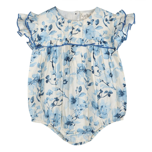 Periwinkle Blue Floral Print Cotton Girl Romper