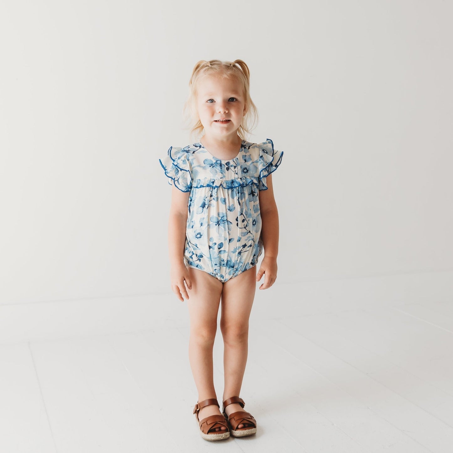 Periwinkle Blue Floral Print Girl Romper