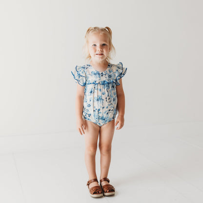 Periwinkle Blue Floral Print Girl Romper