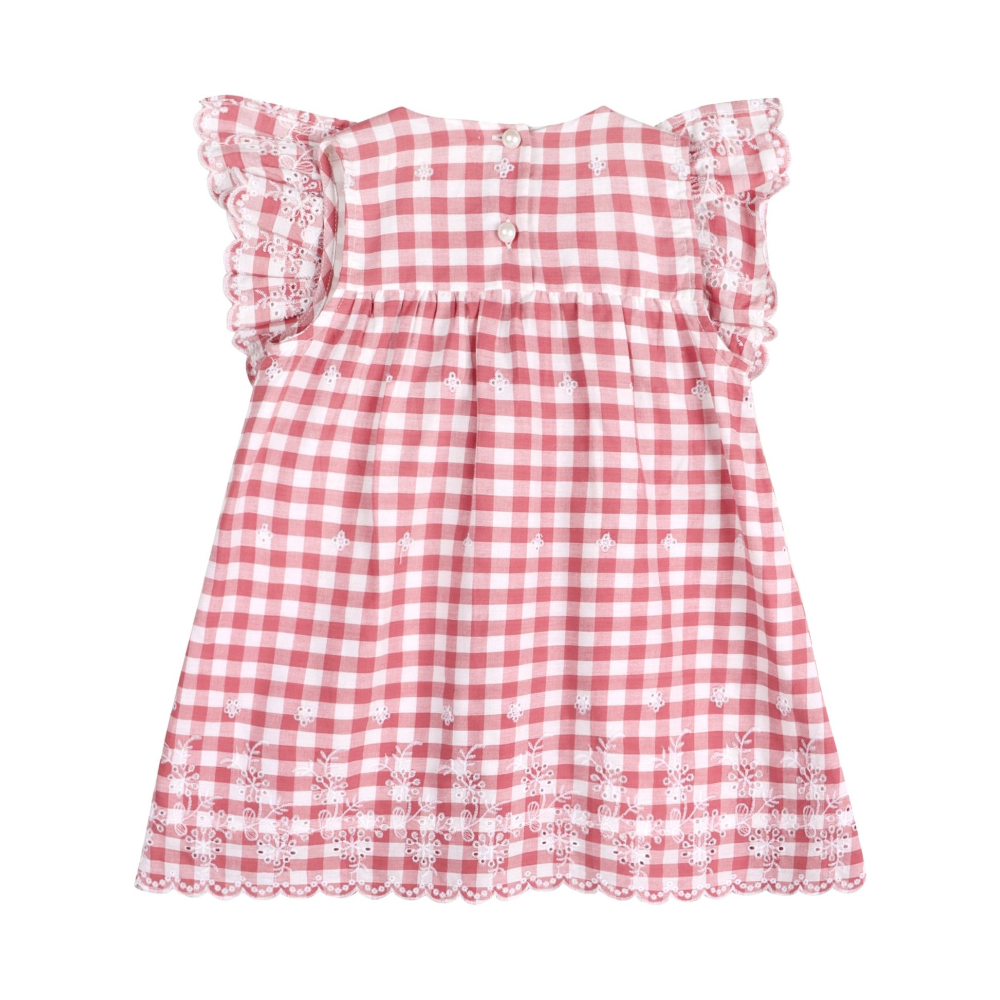 Pink Gingham Schiffli Embroidery Mia Dress - LARILI
