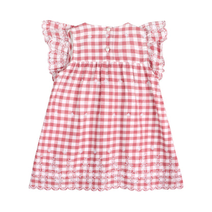 Pink Gingham Schiffli Embroidery Mia Dress - LARILI