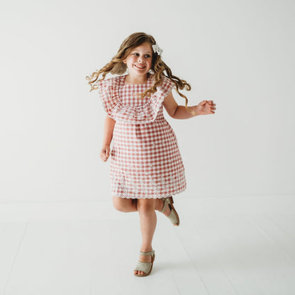 Pink Gingham Schiffli Embroidery Mia Dress