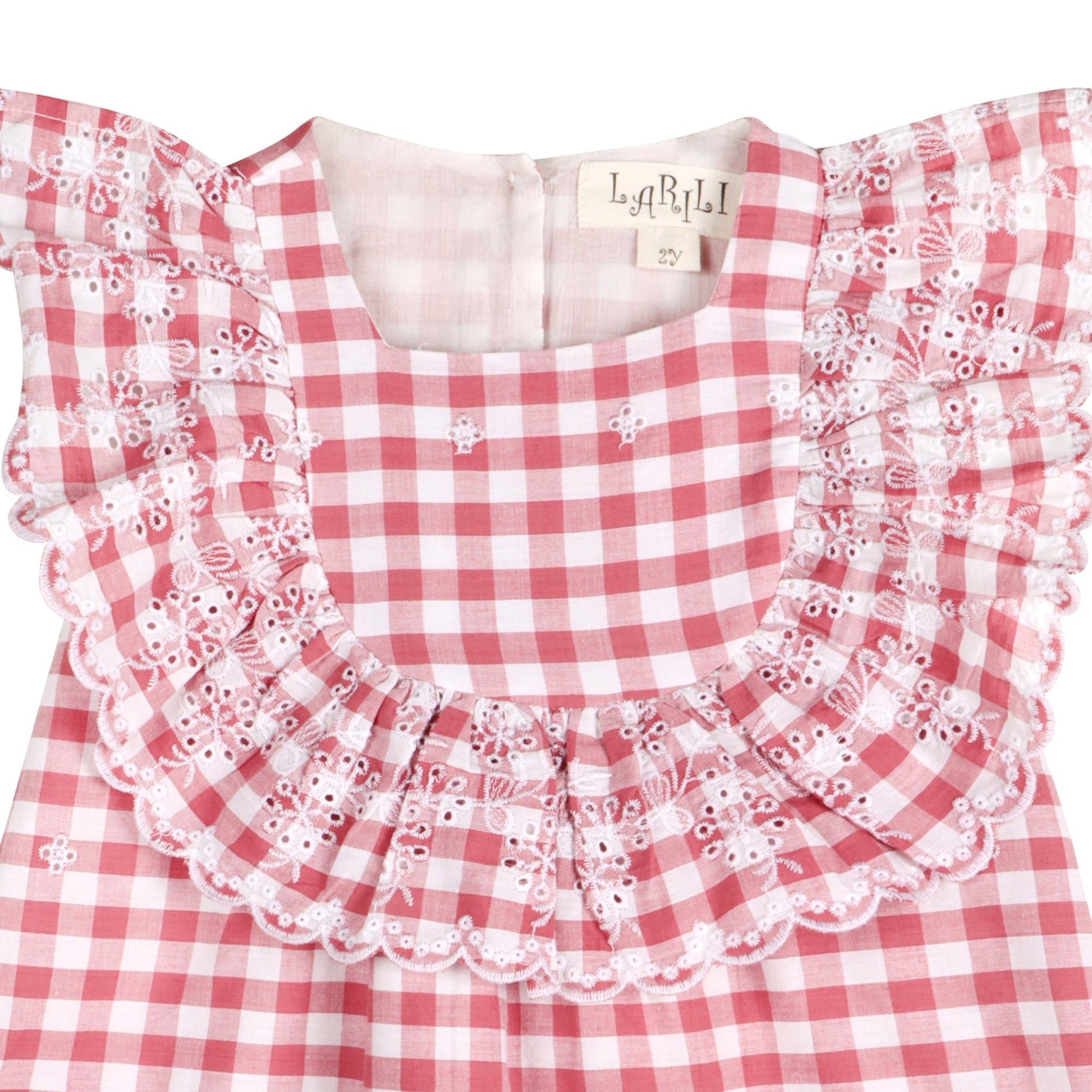 Pink Gingham Schiffli Embroidery Mia Dress - LARILI