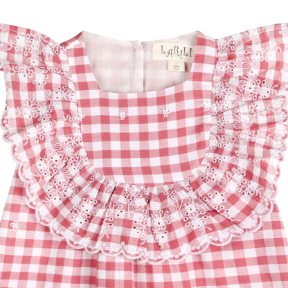 Pink Gingham Schiffli Embroidery Mia Dress - LARILI