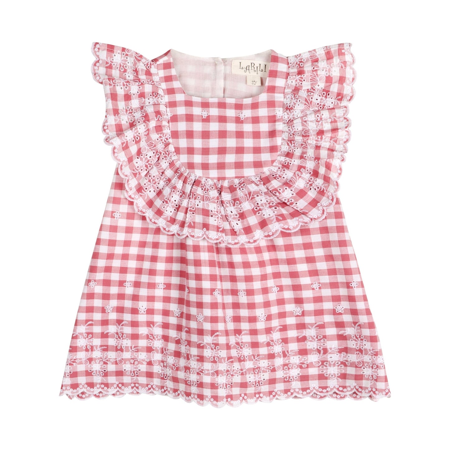 Pink Gingham Schiffli Embroidery Mia Dress - LARILI