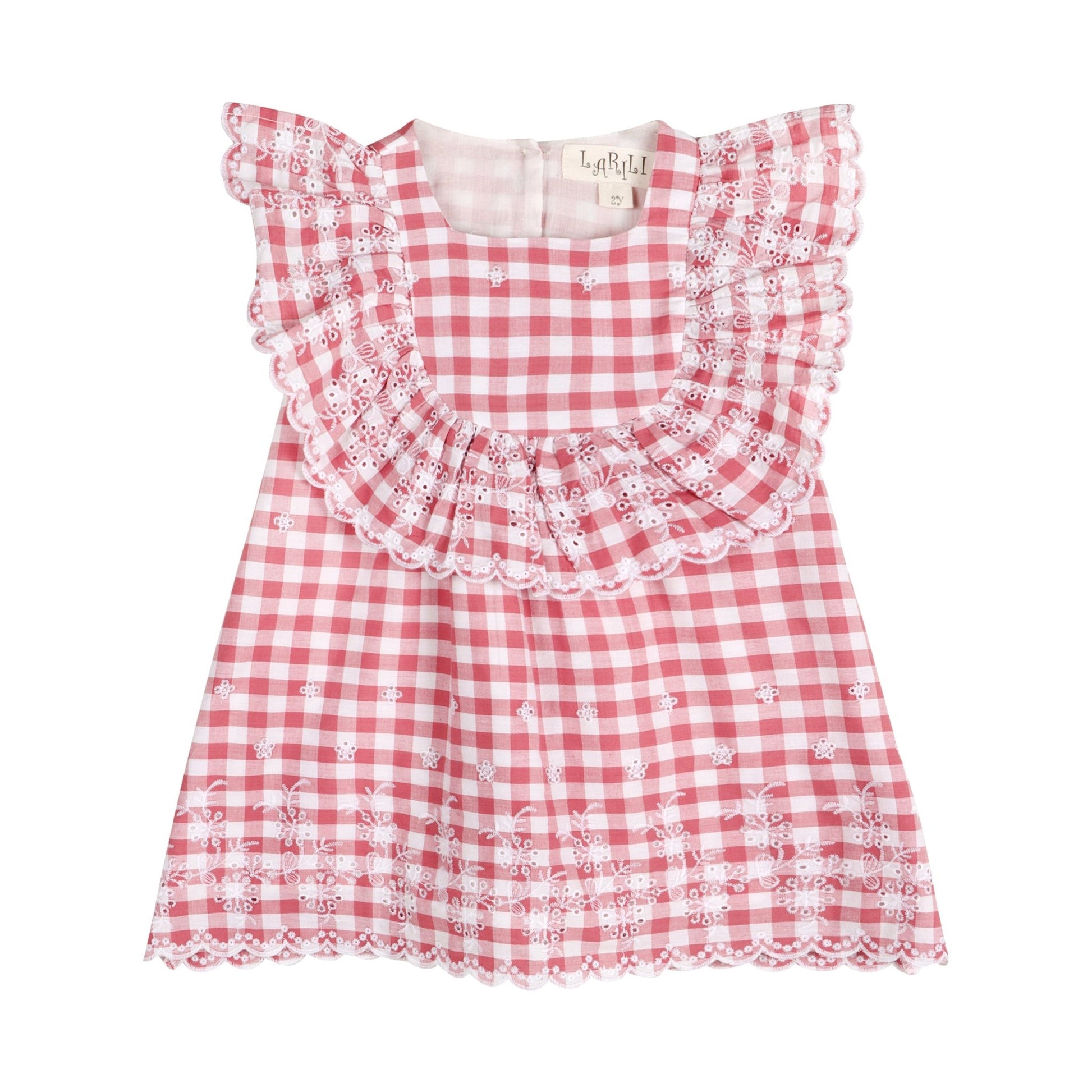 Pink Gingham Schiffli Embroidery Mia Dress - LARILI