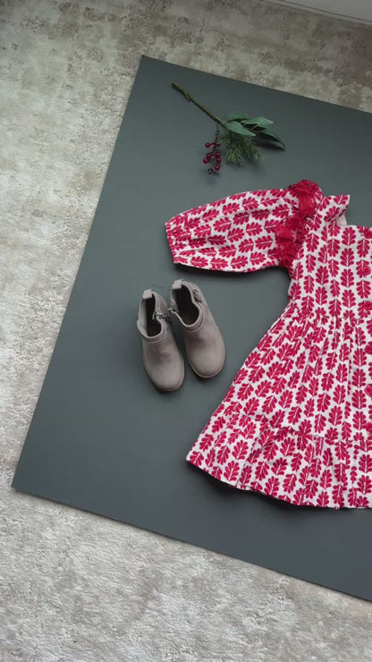 Red Floral Printed Dress with Lace Detail