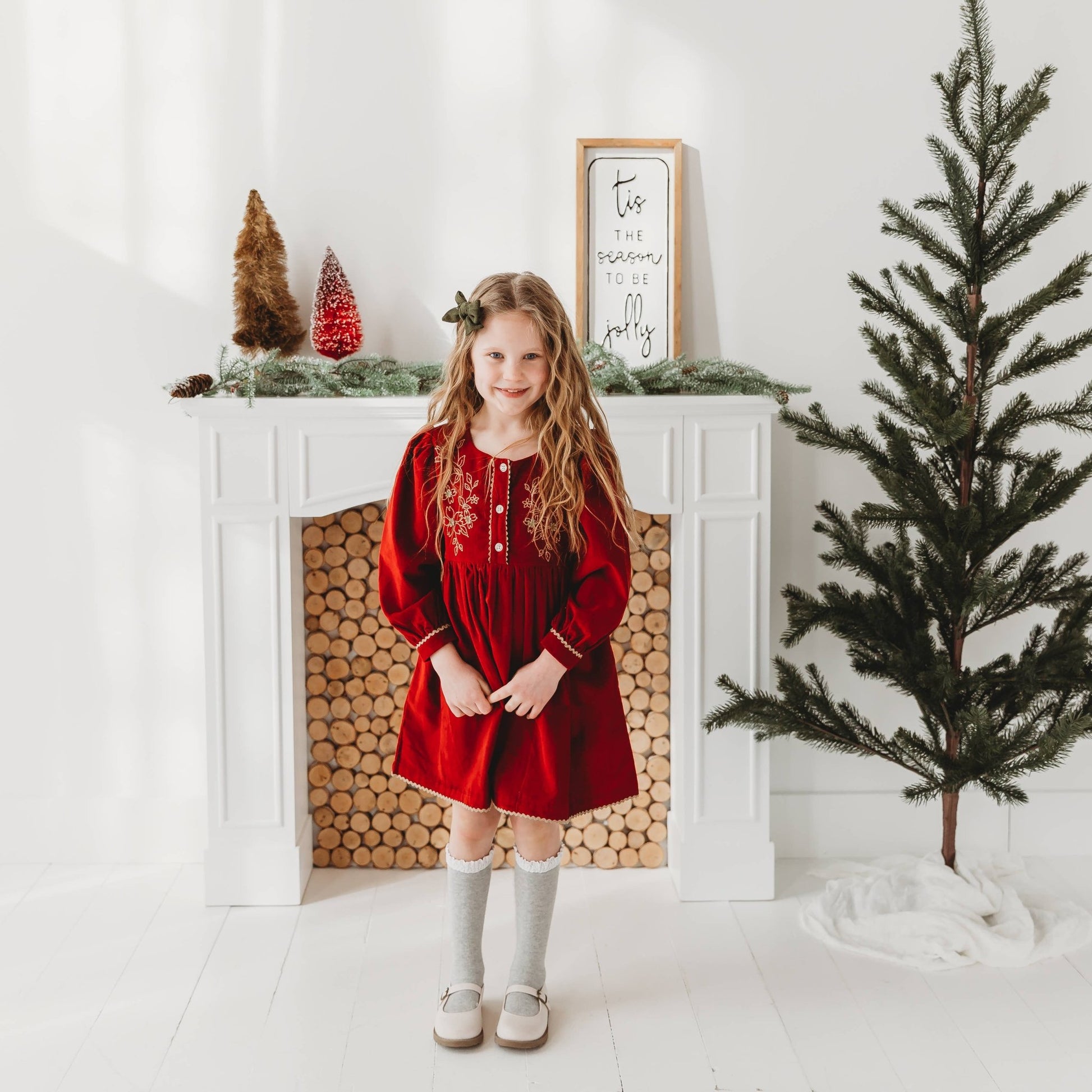 Red Cord Embroidered Christmas Dress – LARILI