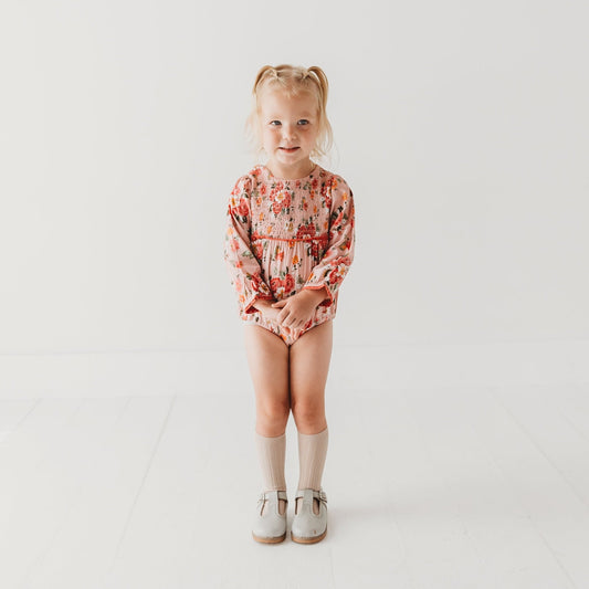 Rosy Breeze Smock Romper