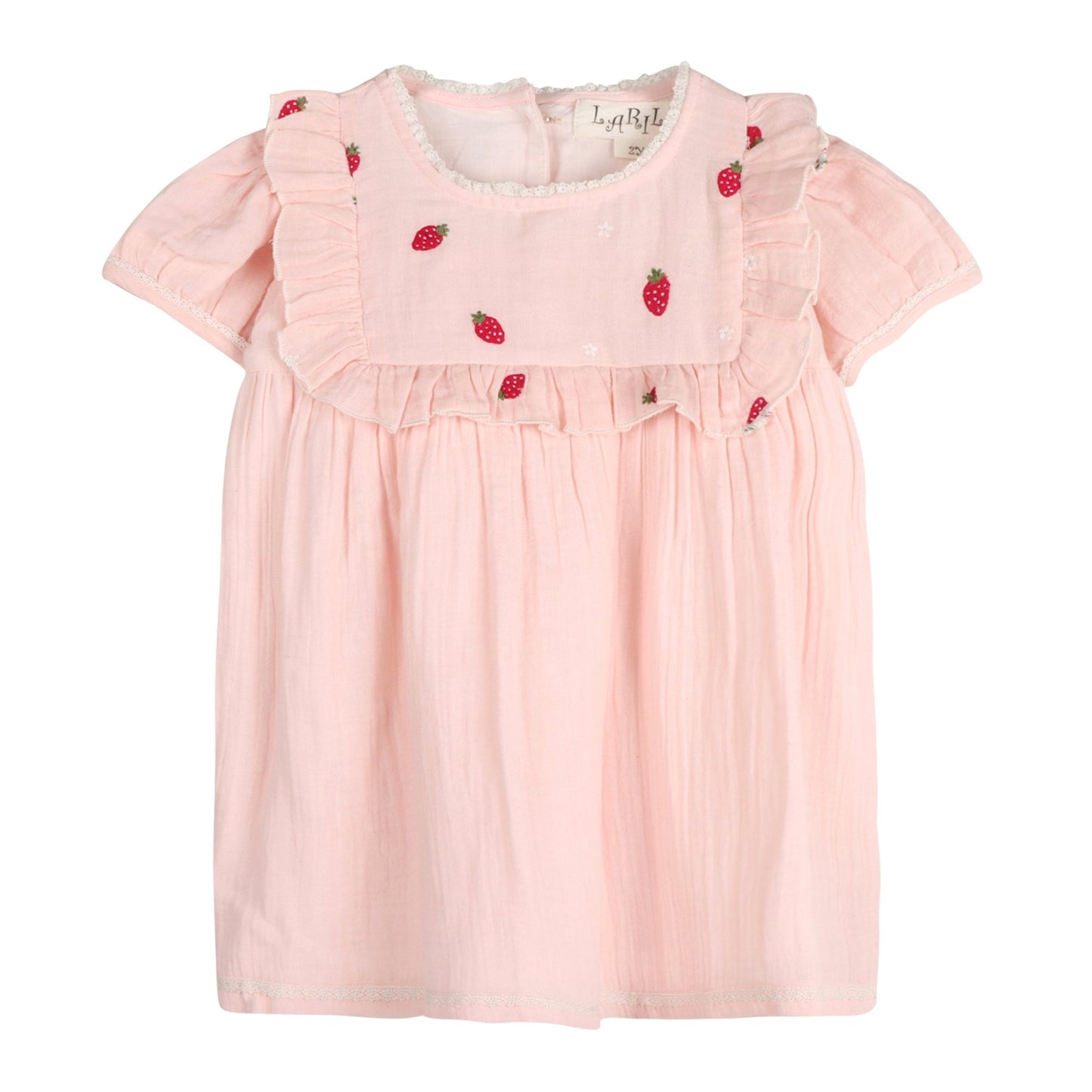 Strawberry Embroidered Dress in Pale Pink - LARILI