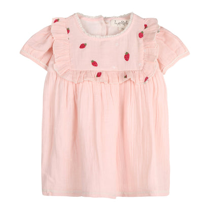 Strawberry Embroidered Dress in Pale Pink - LARILI