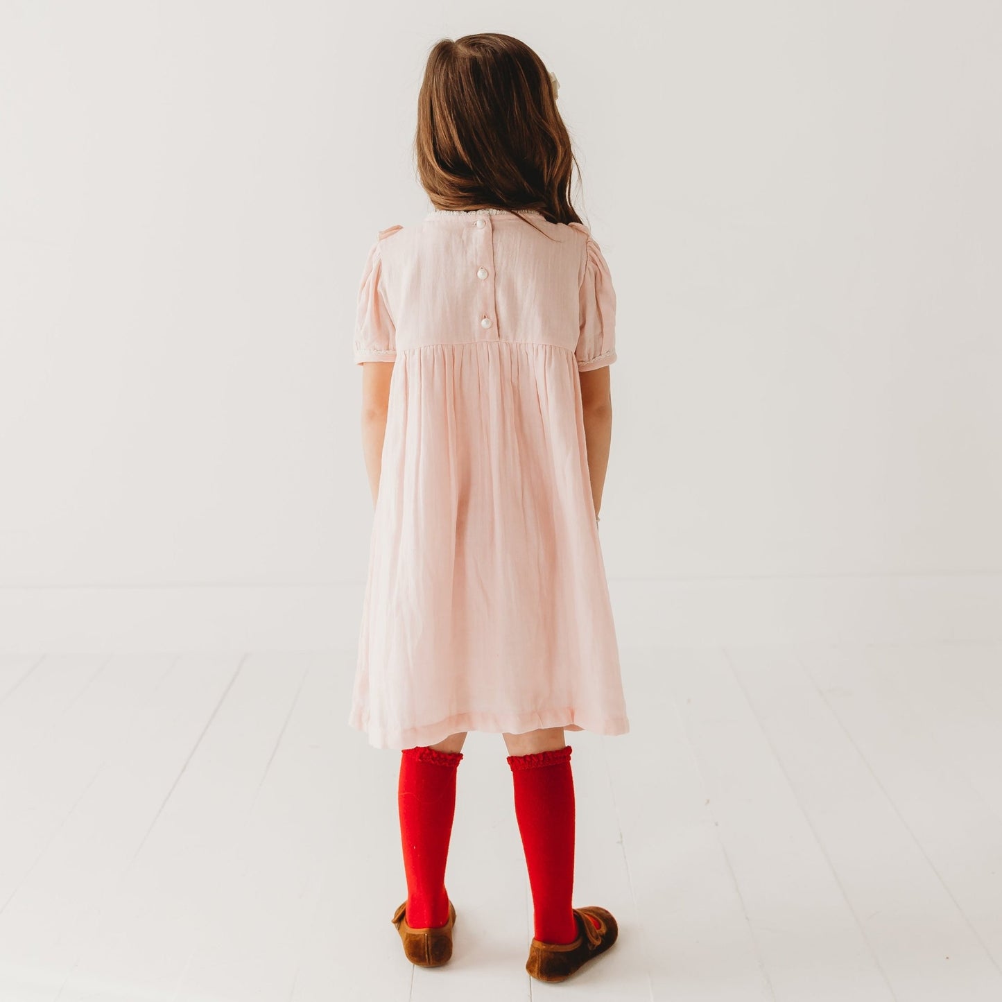 Strawberry Embroidered Dress in Pale Pink - LARILI