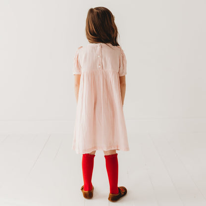 Strawberry Embroidered Dress in Pale Pink - LARILI