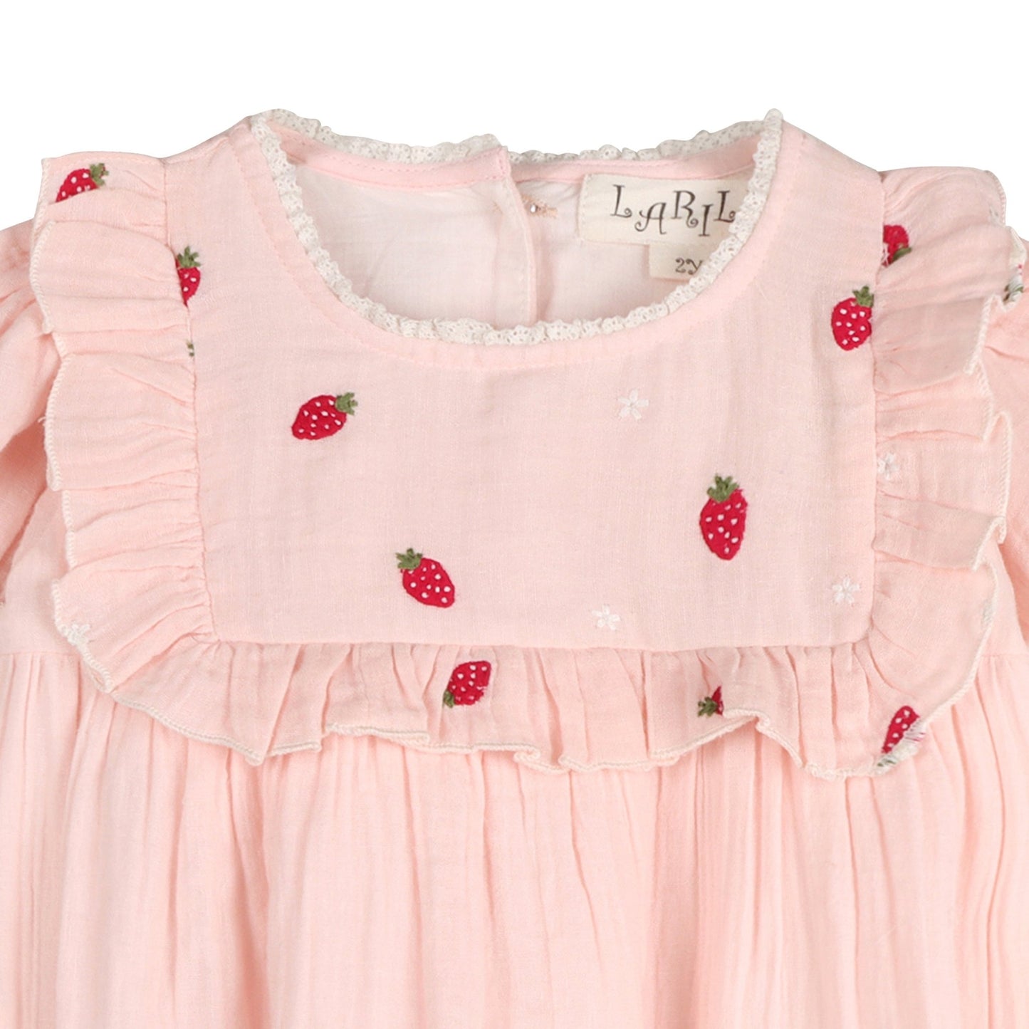 Strawberry Embroidered Dress in Pale Pink - LARILI