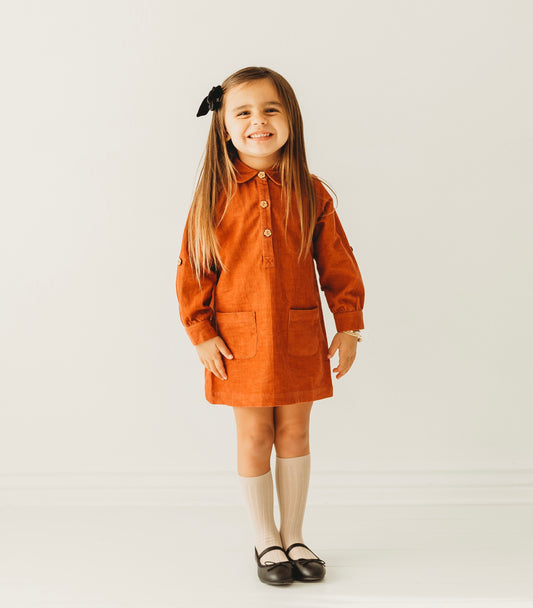 Chutney Roll Up Sleeves Girl's Corduroy Shirt Dress