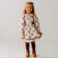 Bunch Floral Printed Girl's Cotton Dress with Crimson Lace