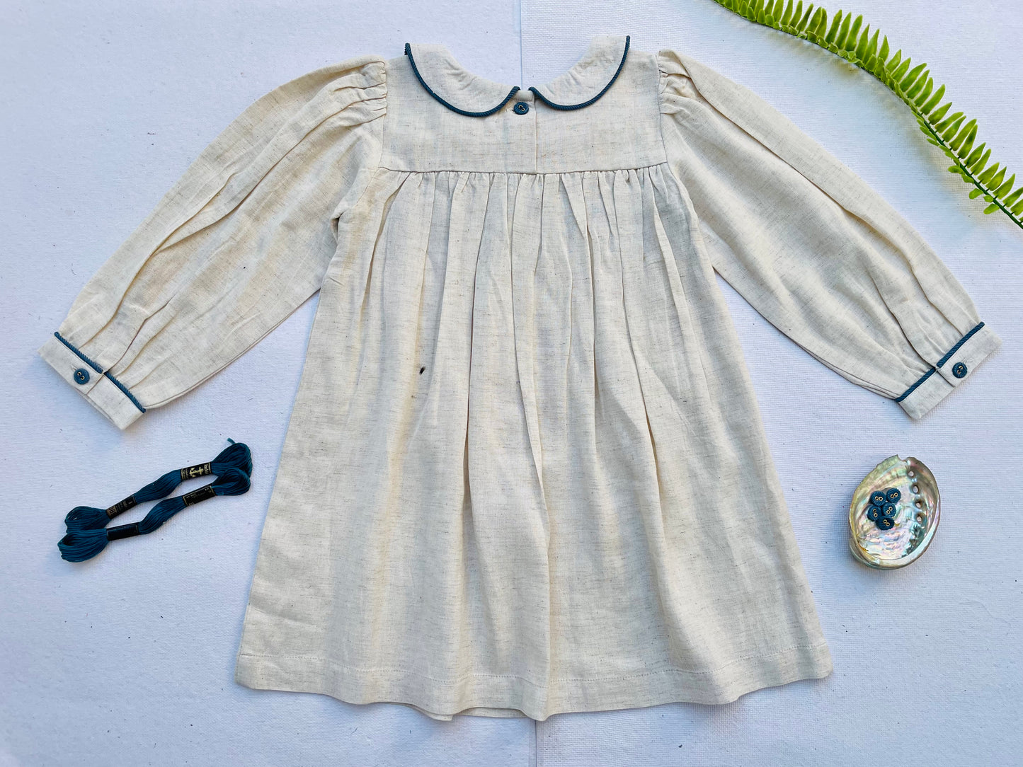 Natural Linen Blend Hand Smocked Girl's Dress