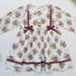 Bunch Floral Printed Girl's Cotton Dress with Crimson Lace