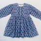 Long Sleeves Pale Blue Hand Block Printed Girl's Dress
