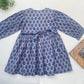 Long Sleeves Pale Blue Hand Block Printed Girl's Dress