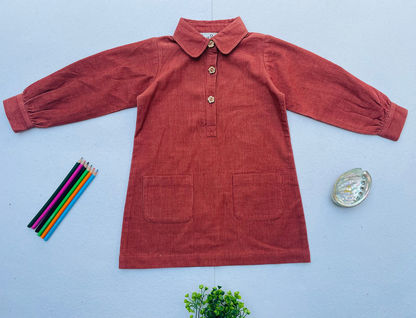 Chutney Roll Up Sleeves Girl's Corduroy Shirt Dress