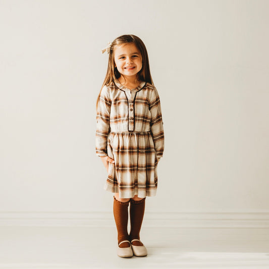 Brown Plaid Girl's Rayon Blend Dress