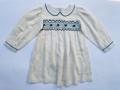 Natural Linen Blend Hand Smocked Girl's Dress